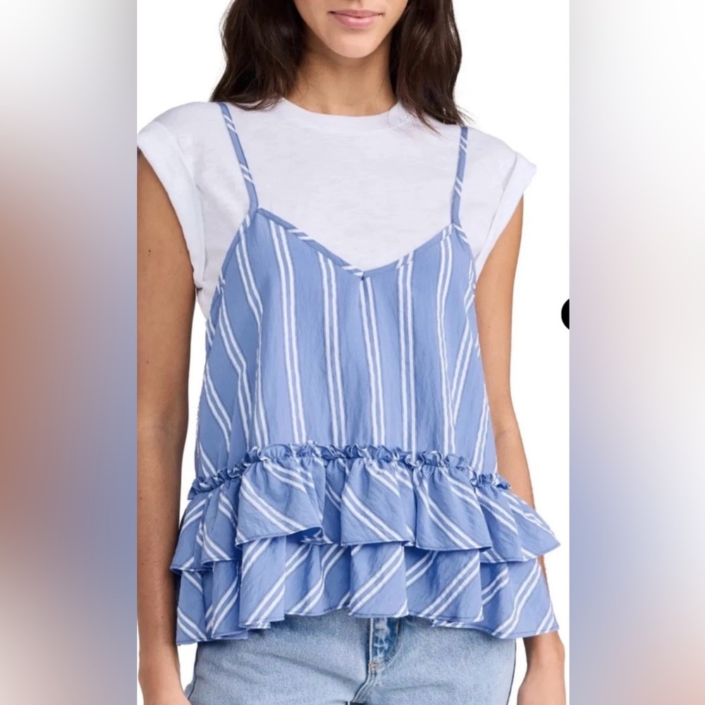 Cinq à Sept Blue and White Striped Muscle Tee